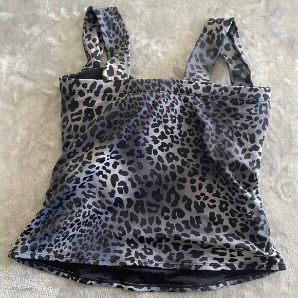 Miraclesuit Womens Leopard Print Tankini Swim Top Size 10 Black & Gray Stretch - Picture 2 of 6
